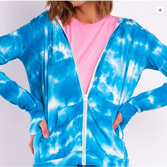 HOODIE zip up hoodie teal tie dye size large - Picture 1 of 11